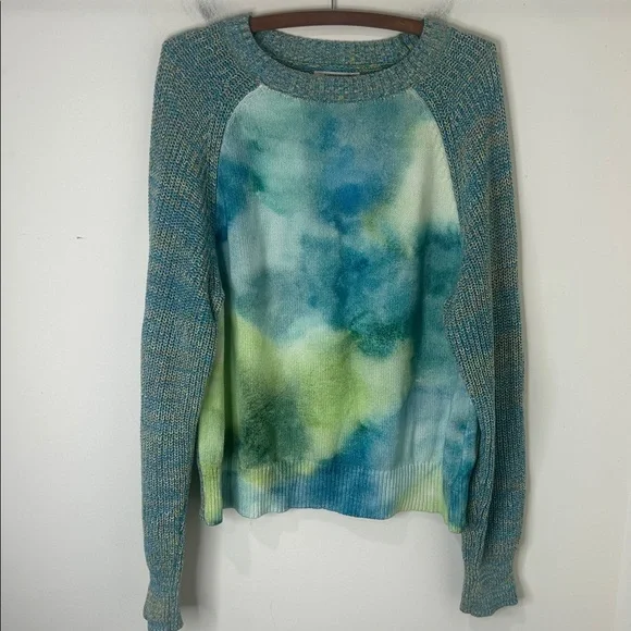 ANTHROPOLOGIE Blue Watercolor Tie-Dye Sweater Size Large - Picture 5 of 16
